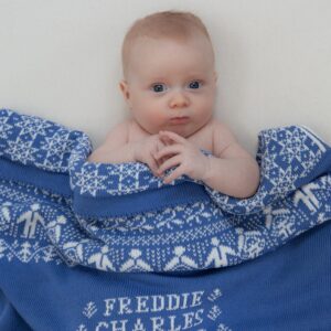 People and Trees personalised baby blanket in Holkham blue